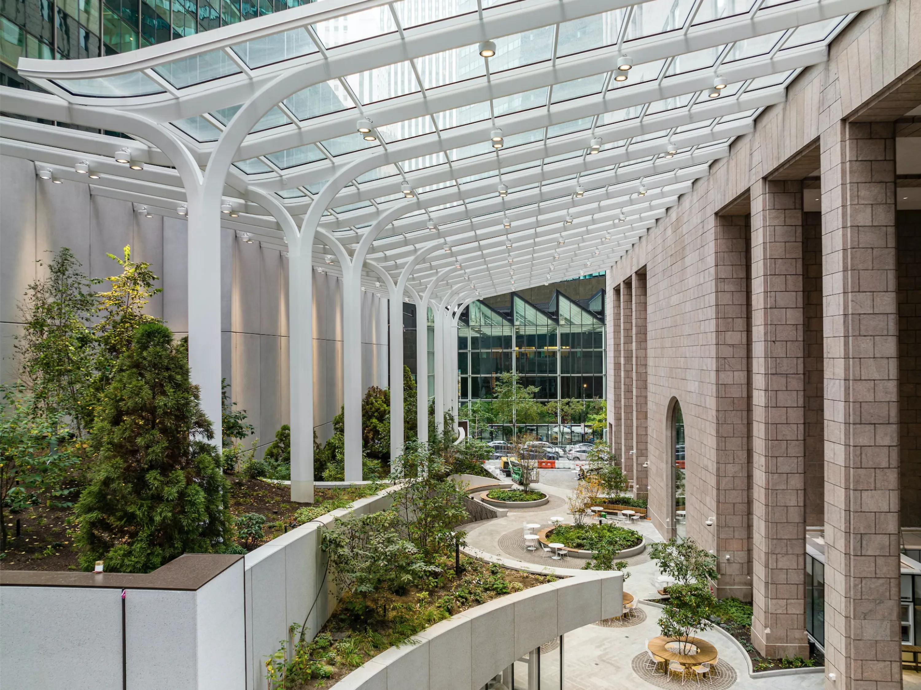 View of the new biophilic pocket park.