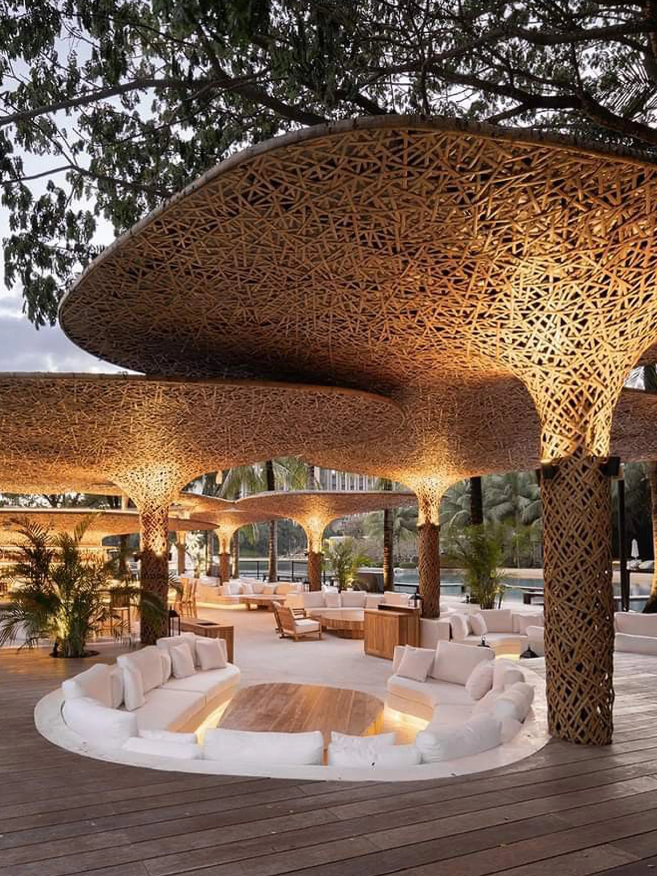 Tree-shaped shading system with a woven texture.