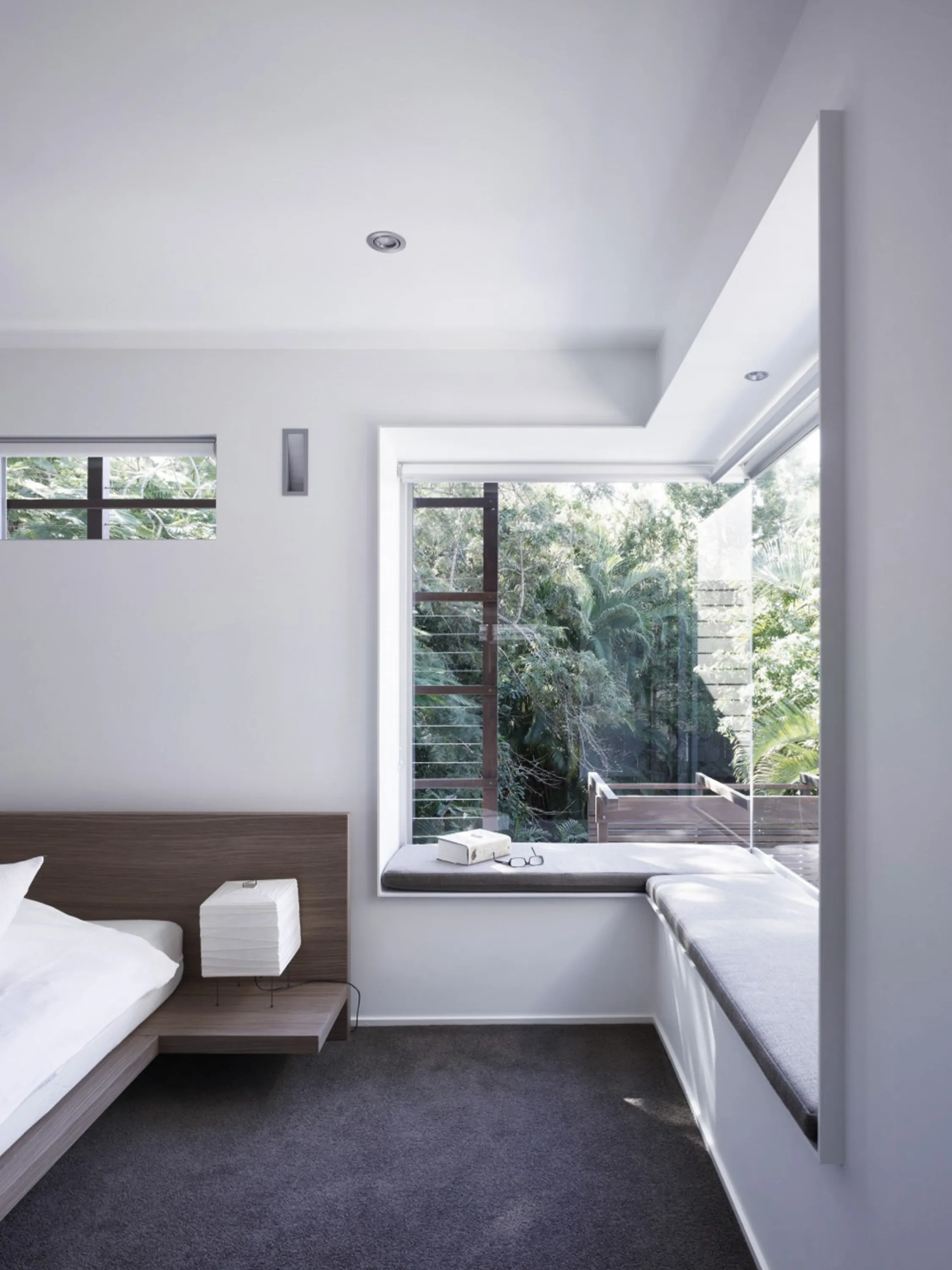 Window seat in a modern bedroom.
