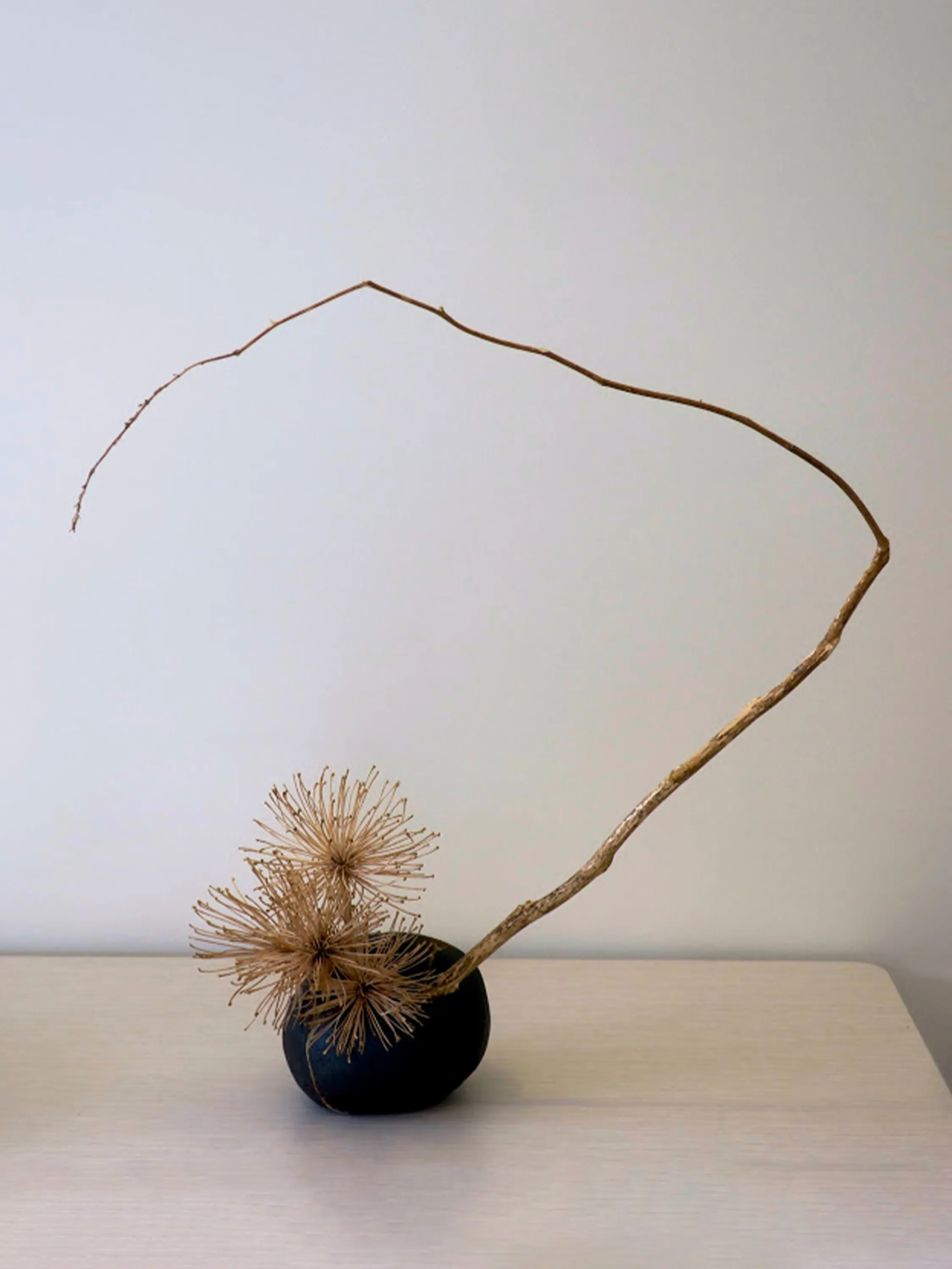 Ikebana arrangement of dried branches.