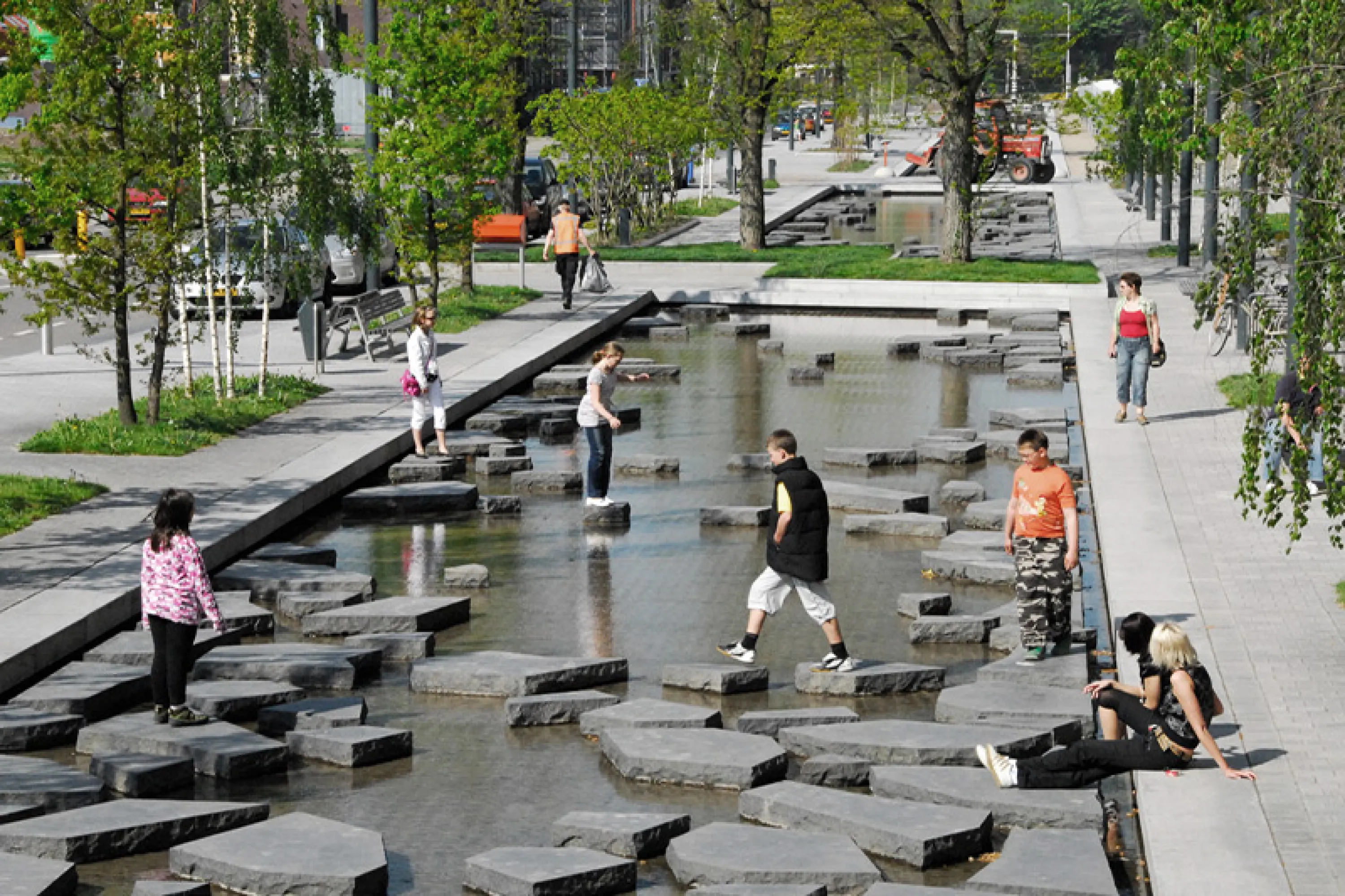 Stone path over a river.