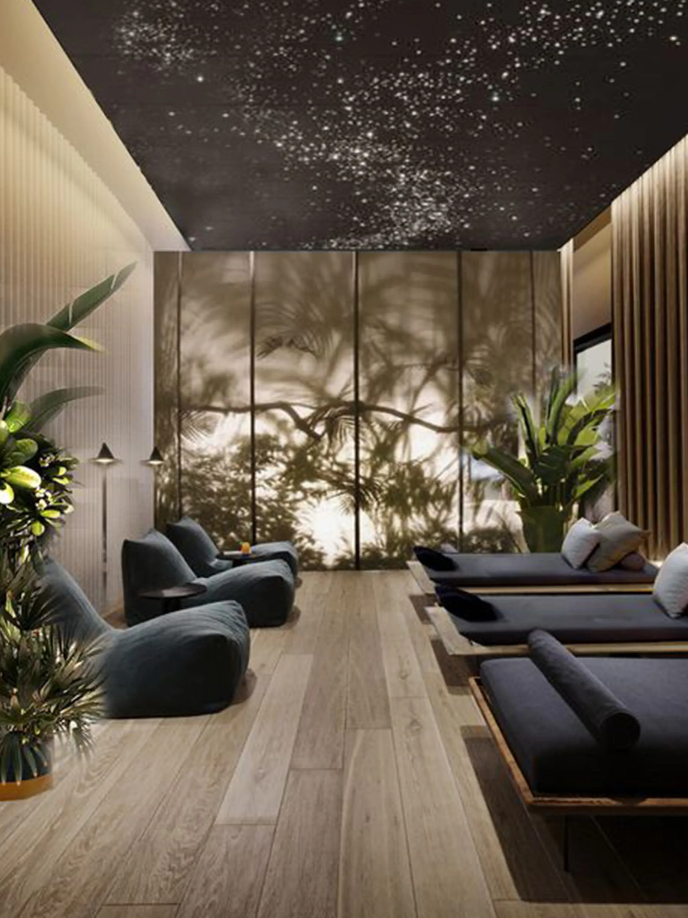 Massage room with lights drawing a constellation on the ceiling.