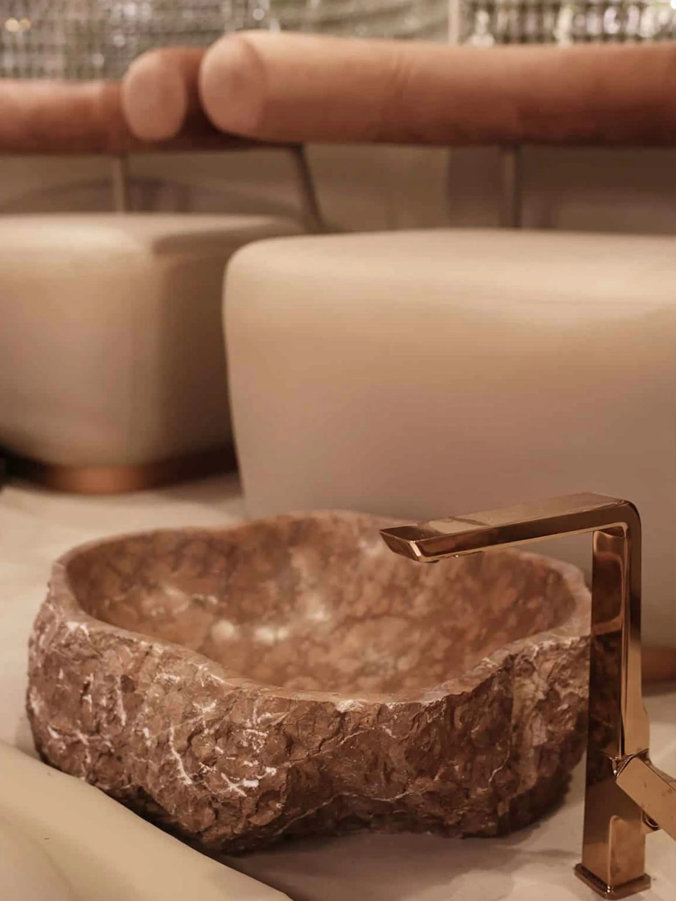 Stone basin with rich texture.