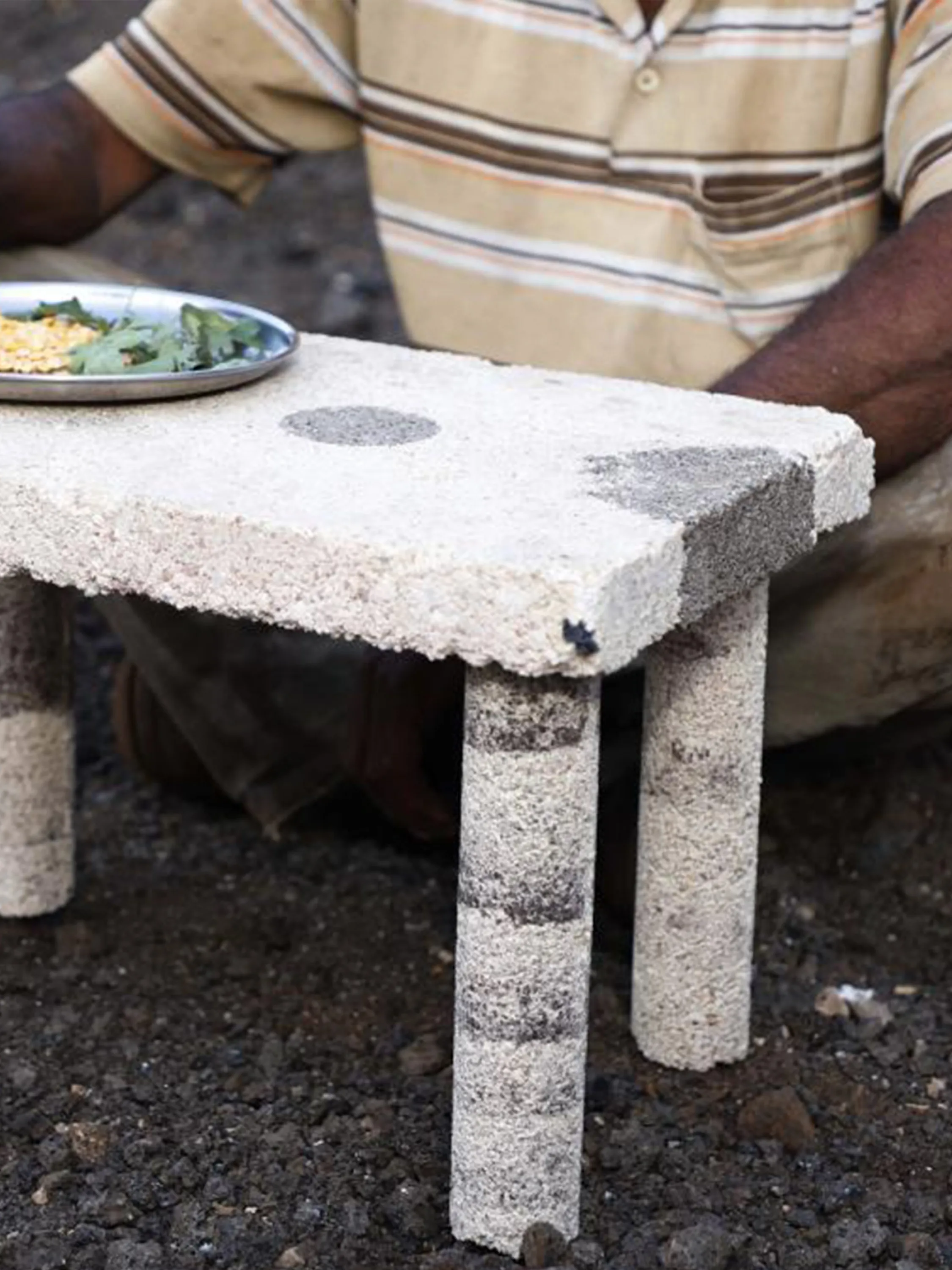 Low table made of steel slug.