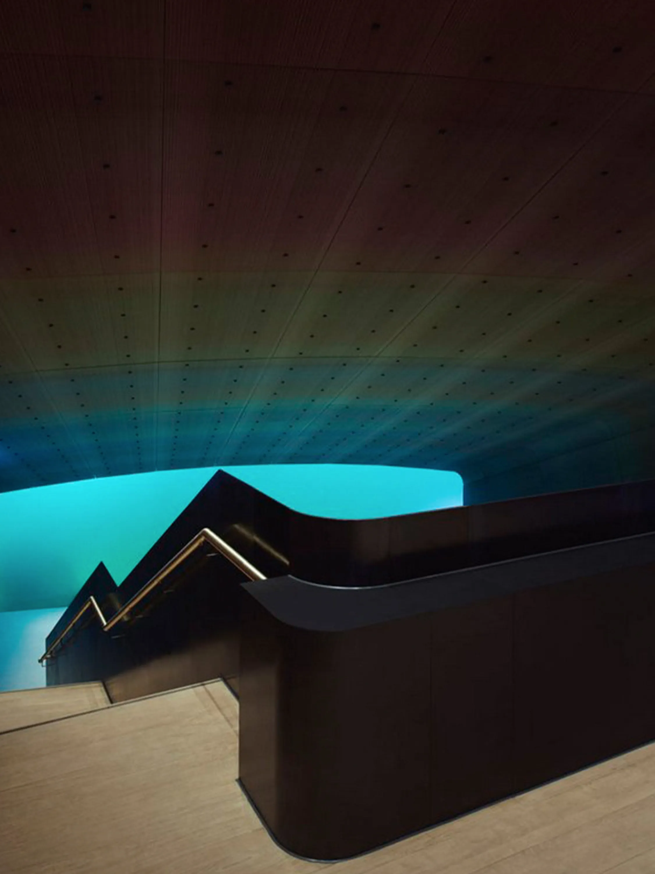 View of the staircase leading to the dining area.