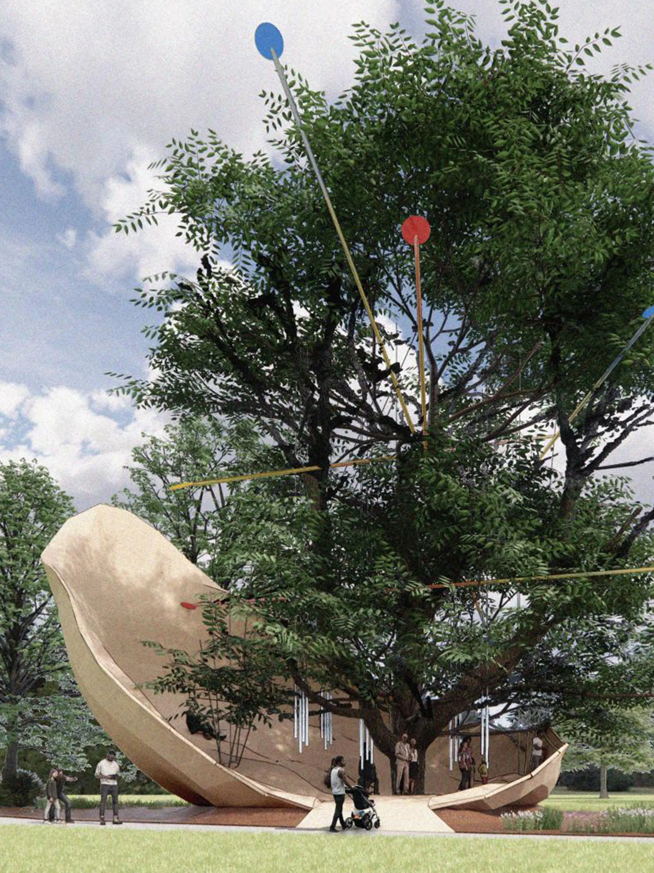 A treehouse hugging the tree.
