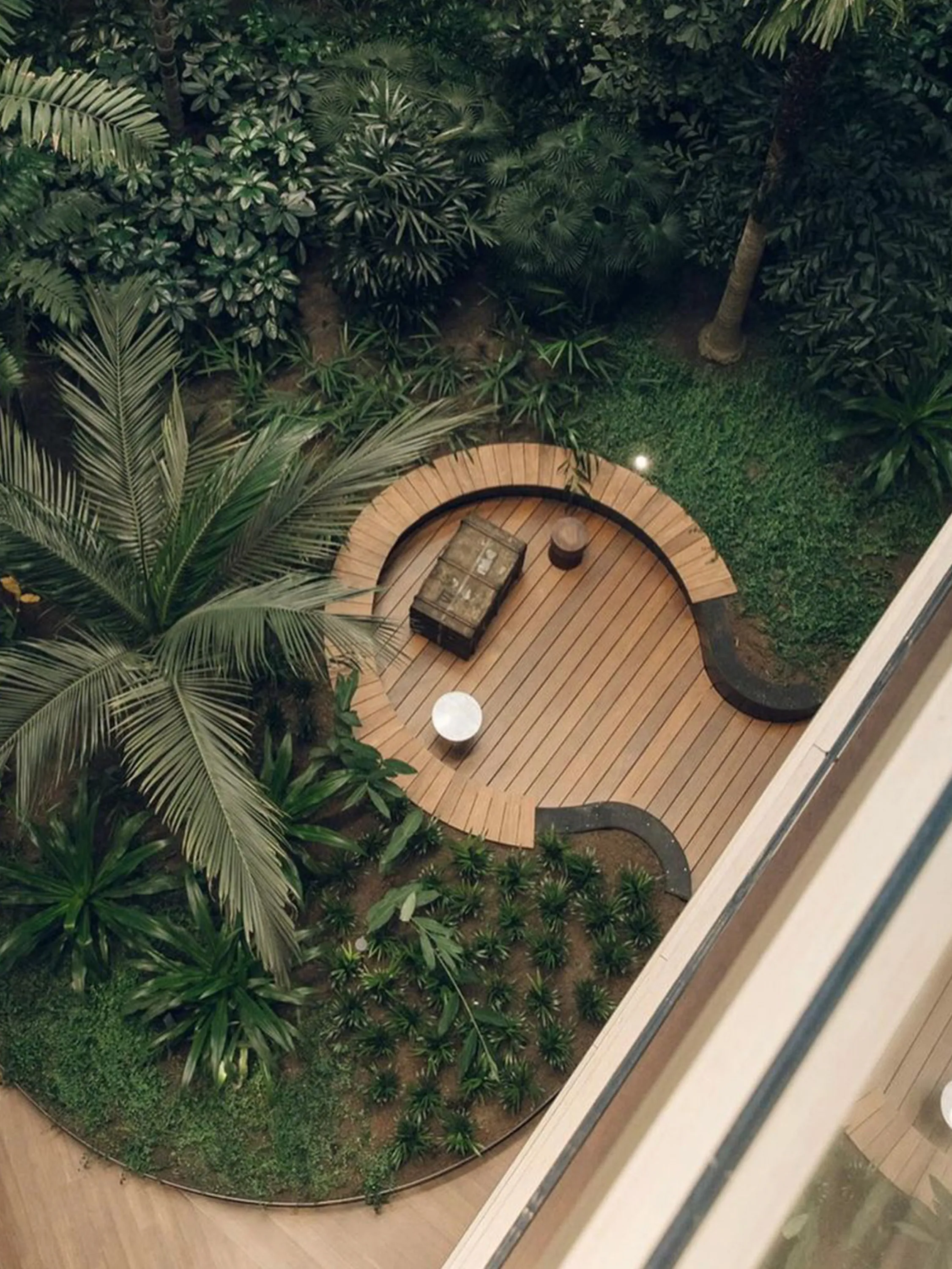 Top down view of a planted internal courtyard.